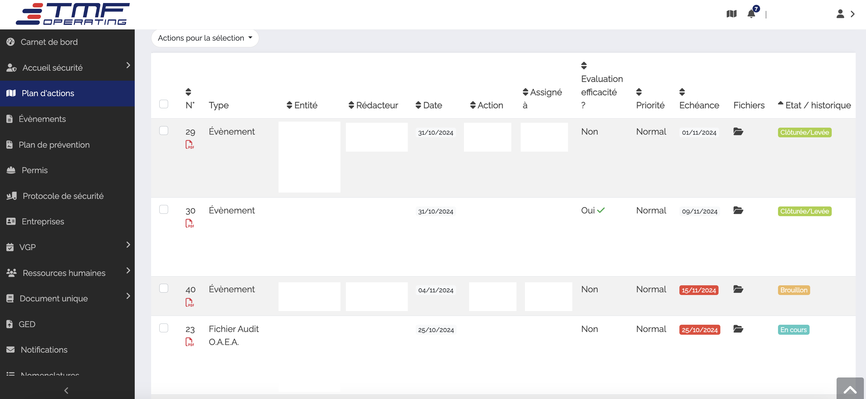 Le module Plan d'Actions de MemoryFlow